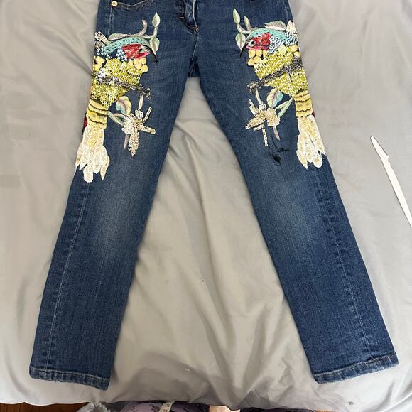 Kids Roberto Cavalli Embroidered Sequin Birds‎ Denim Jeans Size 6 122 - Picture 13 of 16